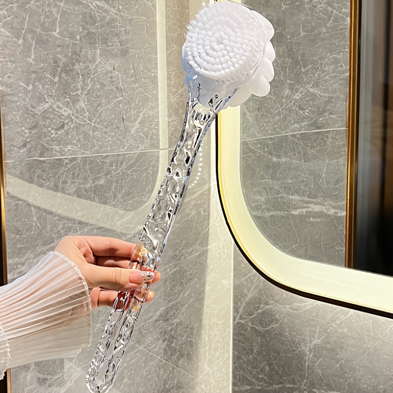 Double-Sided Shower Brush with Back Attachment, Premium Medium-Soft Bristles, Durable -Slip Long Handle Bath Scrubber for Perfect Cleaning