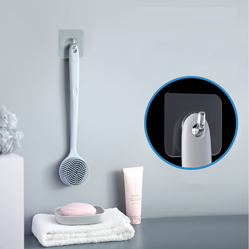 Long handle silicone bath brush set- soft bristle exfoliating massage back brush and face brush, suitable for all Light Beige colors, durable and easy to clean household bathing tools, convenient design, hygienic material, a must-have for home SPA. Free