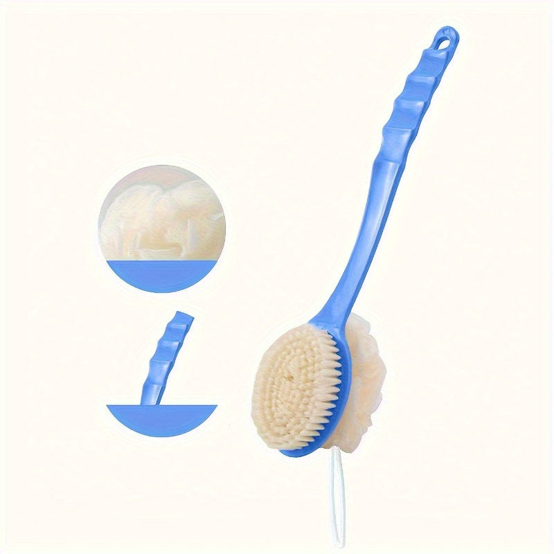 1pc 2-in-1 Body Brush with Long Handle - Heavy-Duty Exfoliating & Massaging Brush for Full-Body Use, Back, Legs, Arms, Sensitive Light Beige - Heavy Dead Light Beige Removal, Spa & Home Use - Easy Clean & Quick Rinse - Pink & White Design - Ideal for