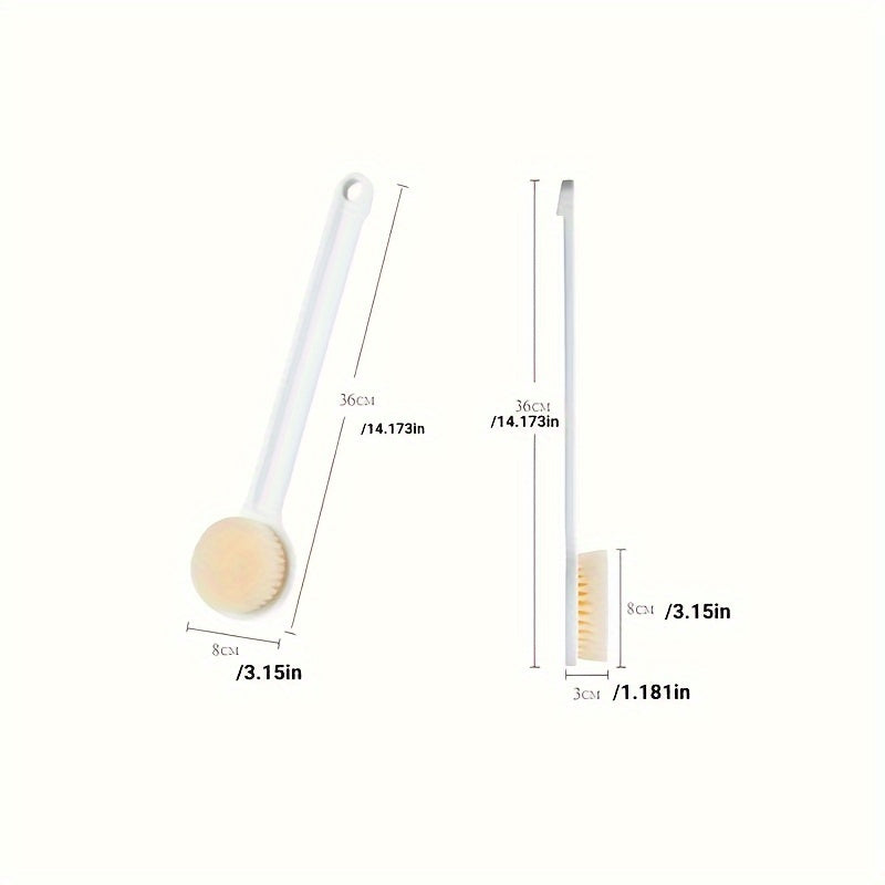 Long Handle Bath Massage & Exfoliating Shower Brush with Soft Bristles and Massager Heads - Heavy-Duty Non-Slip Grip, Ergonomic Design for Back, Legs, Arms, Sensitive Light Beige - Manual Bath Scrubber, No Batteries/Electricity, Ideal for Spa, Home,