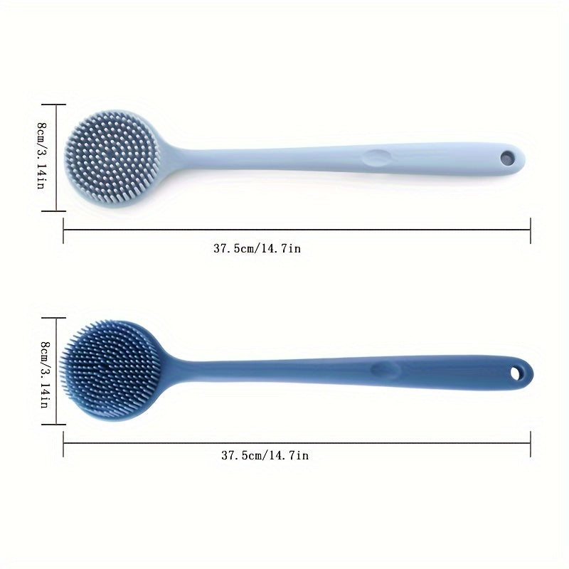 Long handle silicone bath brush set- soft bristle exfoliating massage back brush and face brush, suitable for all Light Beige colors, durable and easy to clean household bathing tools, convenient design, hygienic material, a must-have for home SPA. Free