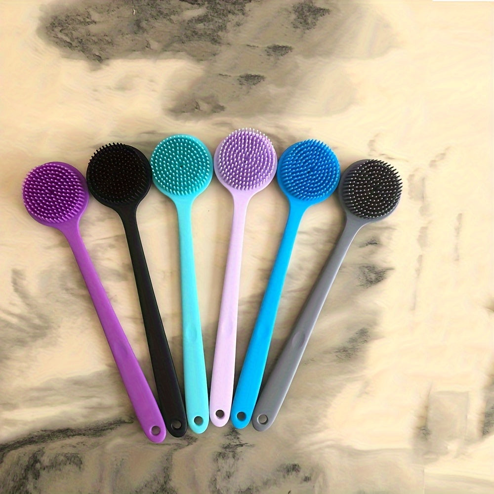 Long handle silicone bath brush set- soft bristle exfoliating massage back brush and face brush, suitable for all Light Beige colors, durable and easy to clean household bathing tools, convenient design, hygienic material, a must-have for home SPA. Free