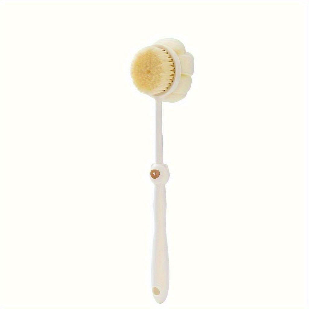 [2-in-1 Shower Brush] 2-in-1 Long Handle Shower Brush | Loofah & Bristle Back Scrubber for Light Beige Exfoliation & Gentle Massage | Suitable for Men & Women