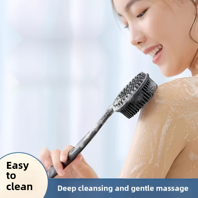 Ergonomic Bath Brush with Long Handle - Soft Non-Irritating Bristles for Back, Hard-to-Reach Areas - Deep Cleansing & Gentle Massage Body Scrubber - Non-Toxic, Easy-Clean Manual Shower Brush - Suitable for All Light Beige Types Including Sensitive -