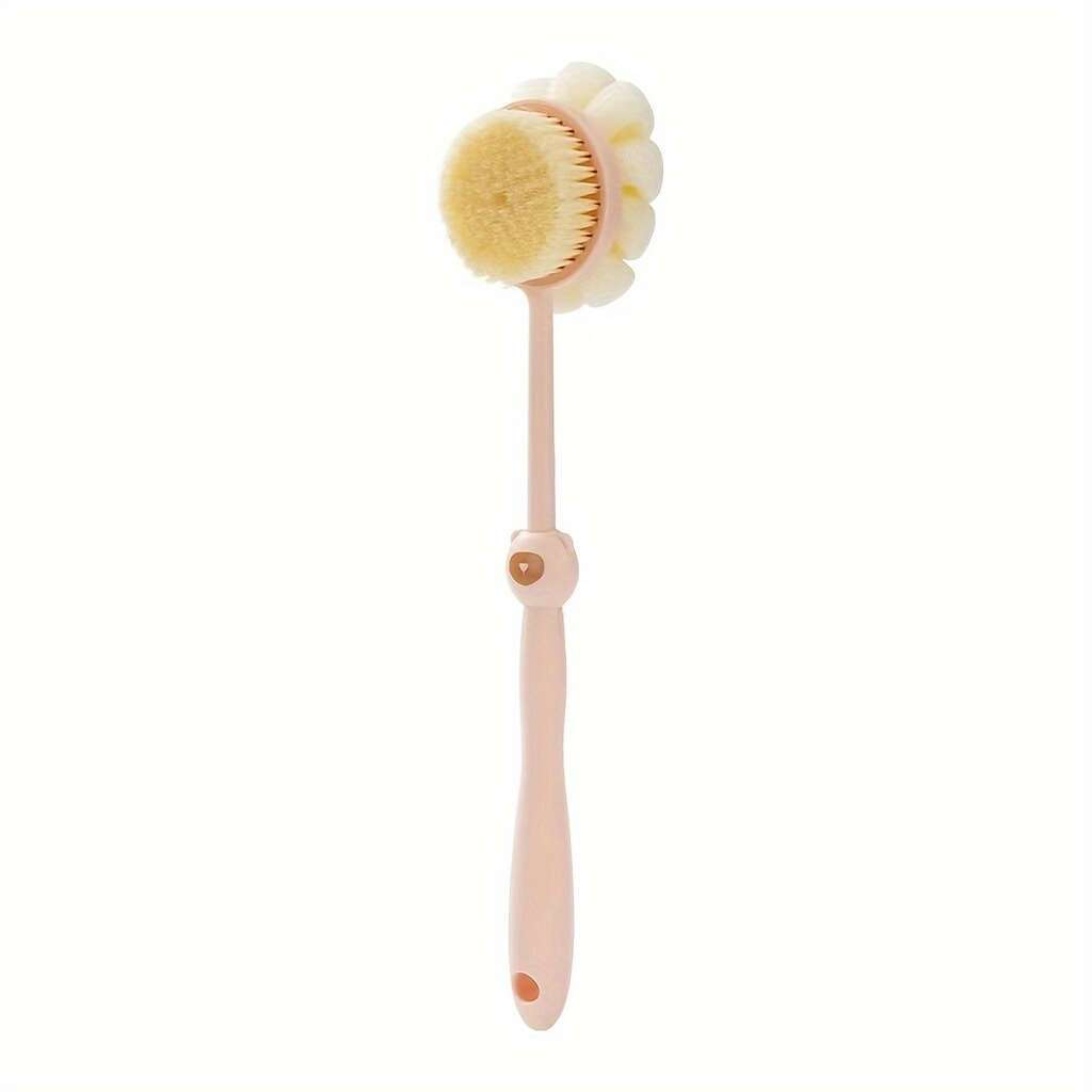 [2-in-1 Shower Brush] 2-in-1 Long Handle Shower Brush | Loofah & Bristle Back Scrubber for Light Beige Exfoliation & Gentle Massage | Suitable for Men & Women