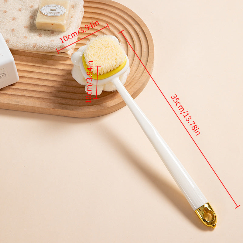 Ergonomic Long-Handled Dual-Sided Bath Brush - Gentle Scrubbing & Foaming, Comfort Grip for All Skin Types, White/Green/White Options, No Battery Required, Back Scrubber|Ergonomic Design|Soft Bristles, Bathing Accessories