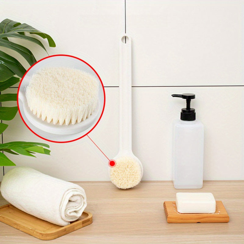 1-Pack Japanese-Style Long Handle Bath Brush with Soft White Bristles - Ergonomic Back Scrubber for Exfoliating Hard-to-Reach Areas, Gentle Shower & Bath Essential for Adults