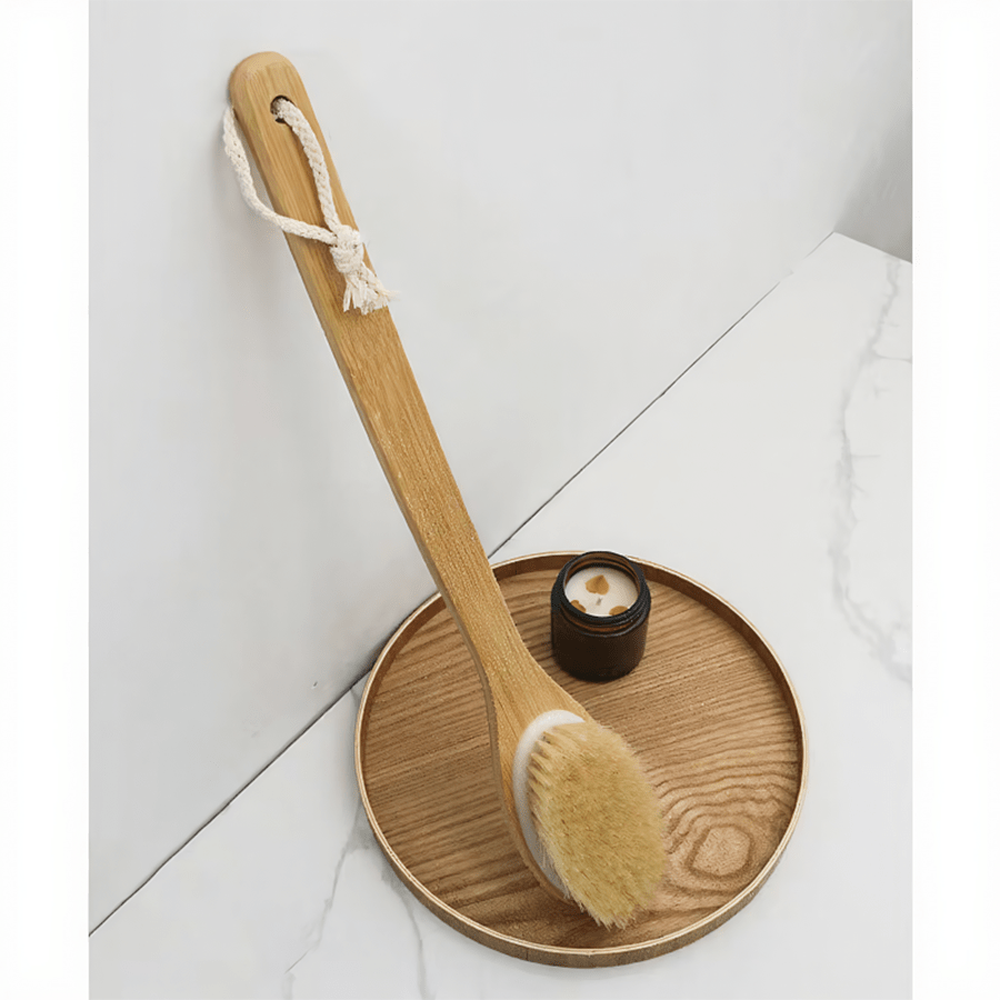 1pc Bamboo Long Handle Bath Brush, The Handle Is Curved, Easy to Reach The Back, Waist and Other Hard-to-clean Parts, Wet or Dry, Remove Body Dead Light Beige and Clean Body Dirt. No Power Supply Required, Back Scrub Brush | Bath Body Brush