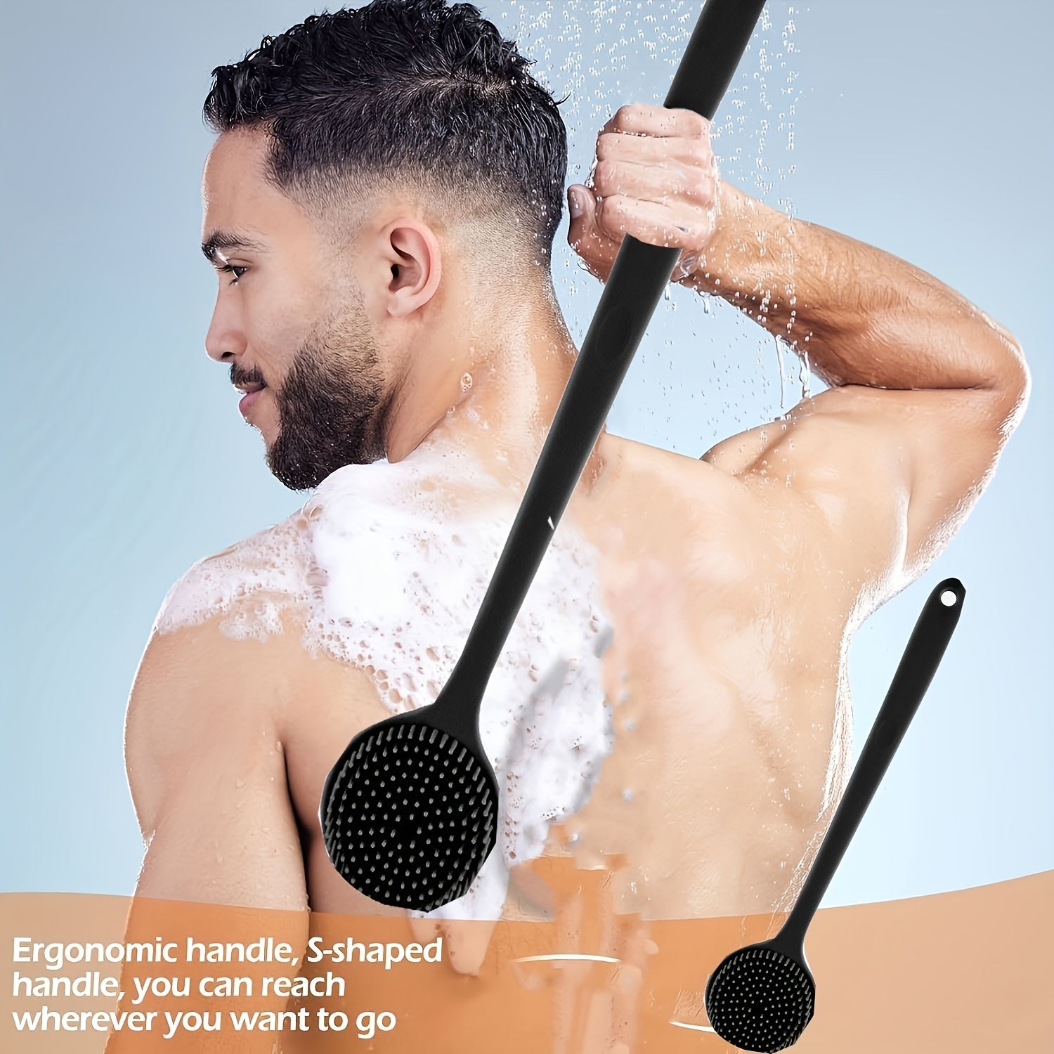 Long Handle Bath Brush with Soft Bristles & Ergonomic Grip - Heavy-Duty Exfoliating Massage Back Scrubber, Durable & Easy-Clean Hygienic Shower Brush for Adults, Ideal for Home Spa, Shower Bathtub, Sensitive Light Beige Safe, Black (All Light Beige Types)