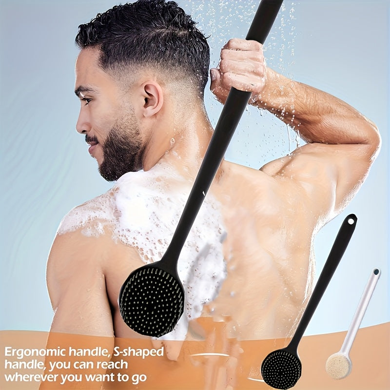 Long handled bath brush, soft silicone scrub brush, anti slip grip, back cleaning tool, adult and elderly bath assistance, durable bath brush
