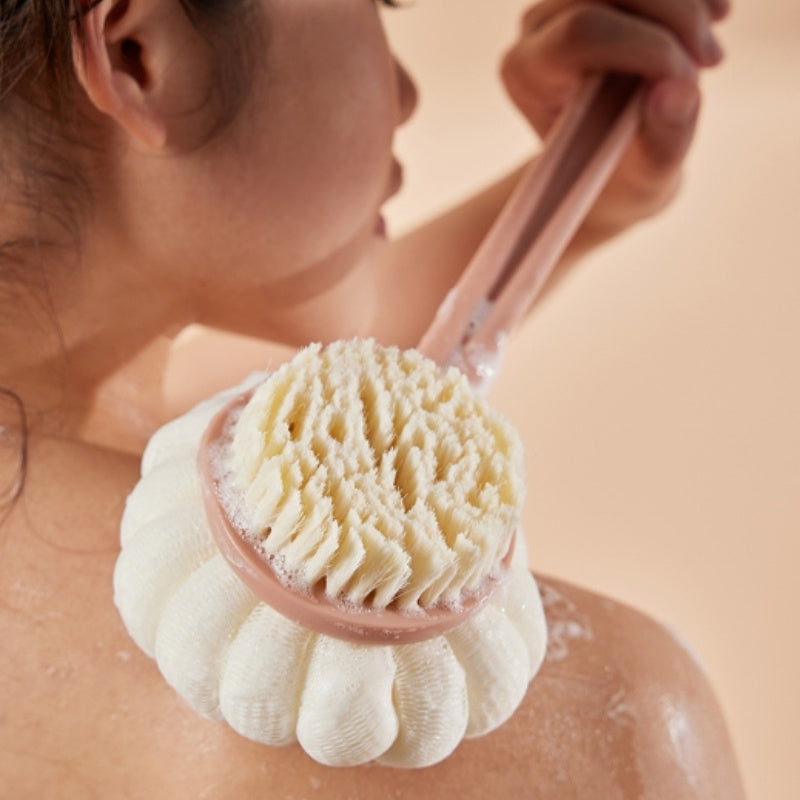 Space-Saving Hanging Storage Bath Brush with Soft Bristles & Ergonomic Long Handle - Dual-Use Back Scrubber & Bath Bomb Comb for Shower, Bathtub, Bath - Hypoallergenic, No Battery Needed, Bath Accessories, Shower Cleaning Tool, Ergonomic Design, Durable