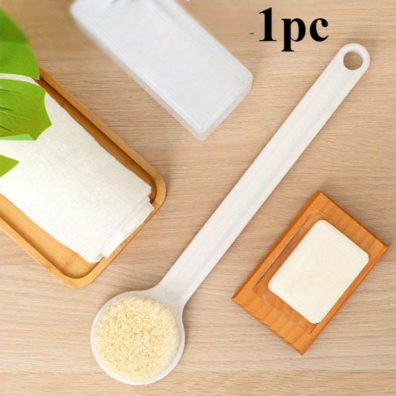 1-Pack Japanese-Style Long Handle Bath Brush with Soft White Bristles - Ergonomic Back Scrubber for Exfoliating Hard-to-Reach Areas, Gentle Shower & Bath Essential for Adults