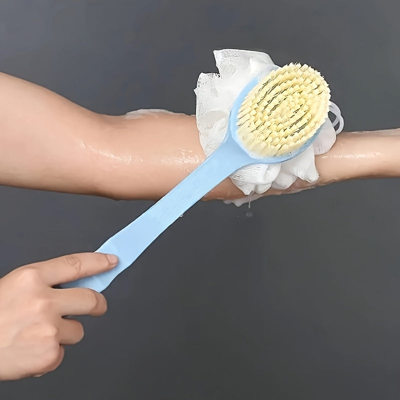 2-in-1 Long Handle Bath Brush & Body Scrubber - Dual Purpose Back Scrubber with Soft Pink Exfoliating Bristles, Non-Toxic Shower Brush for Gentle Dead Light Beige Removal, Back, Arms, Legs, Feet - Ideal for Home Spa Use, Back Scrubber for Shower, Personal