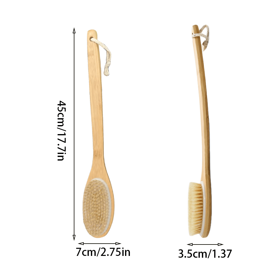 1pc Bamboo Long Handle Bath Brush, The Handle Is Curved, Easy to Reach The Back, Waist and Other Hard-to-clean Parts, Wet or Dry, Remove Body Dead Light Beige and Clean Body Dirt. No Power Supply Required, Back Scrub Brush | Bath Body Brush